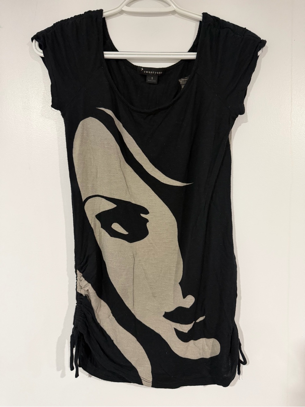 Forever 21 Black Graphic Face Tee Dress - Black/Cream